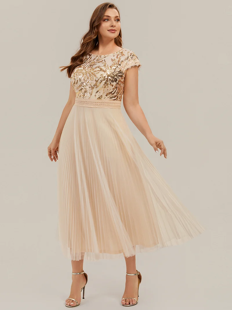 Robe midi sans manches à sequins col rond en A