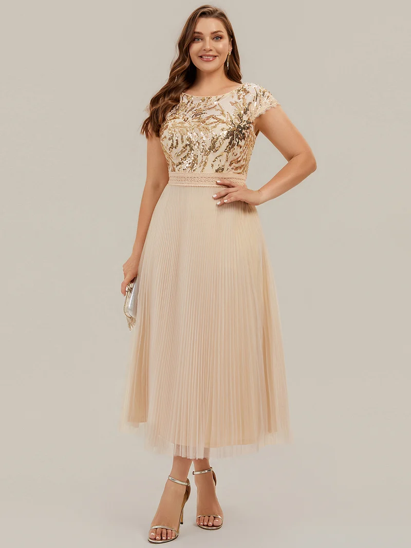 Robe midi sans manches à sequins col rond en A