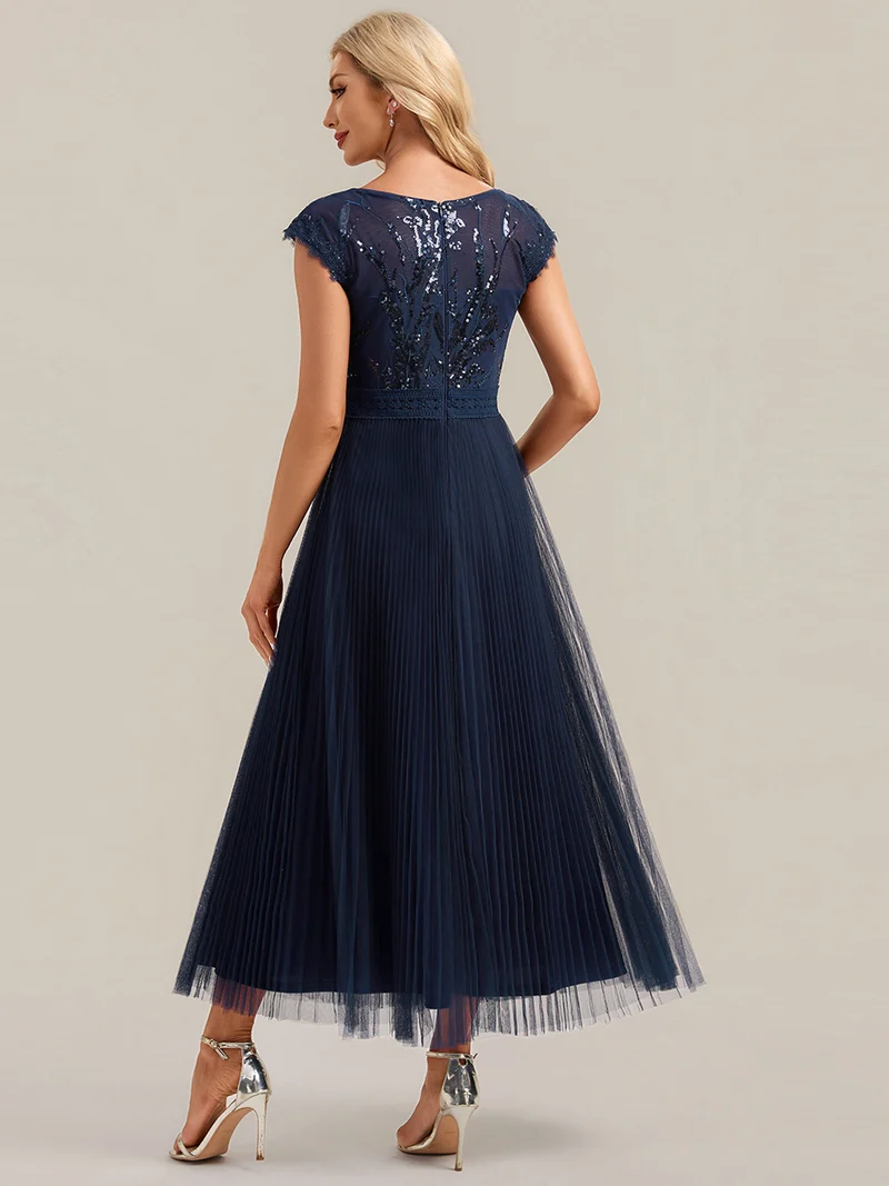 Robe midi sans manches à sequins col rond en A