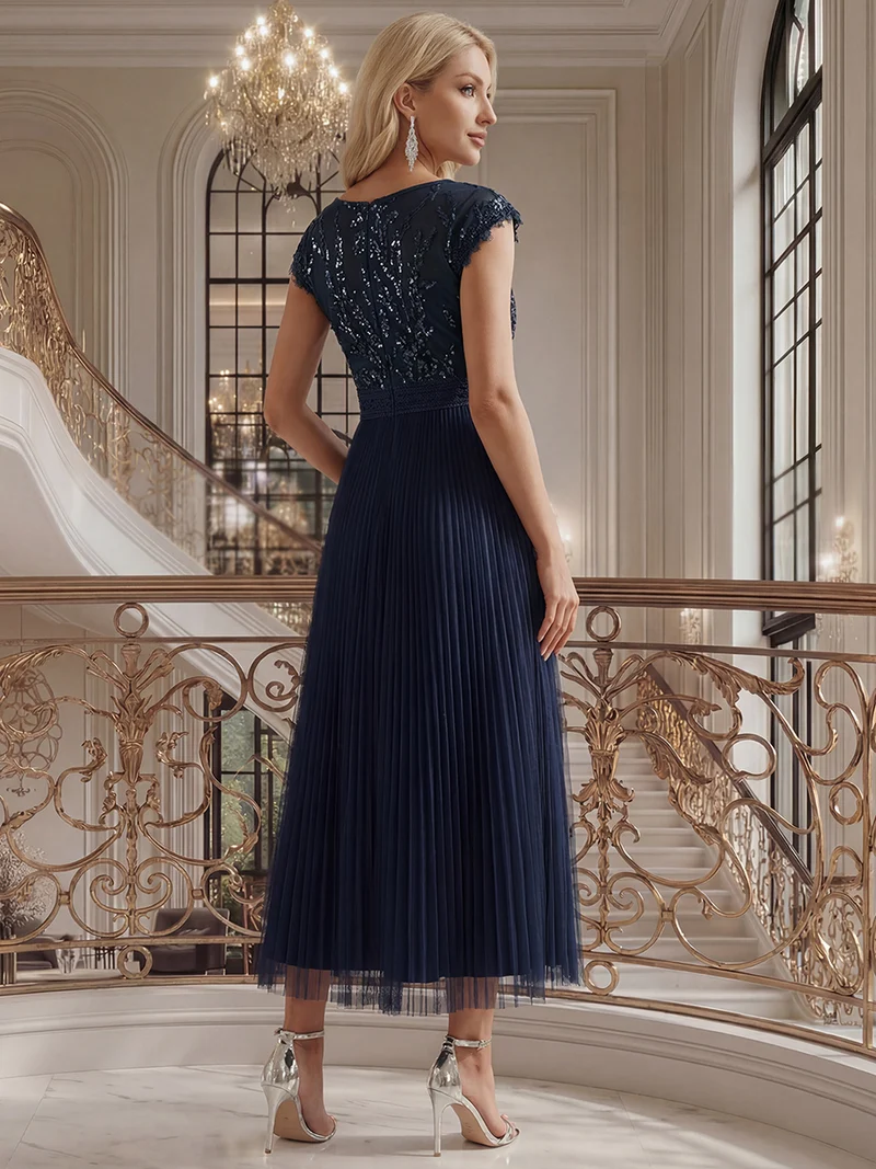 Robe midi sans manches à sequins col rond en A