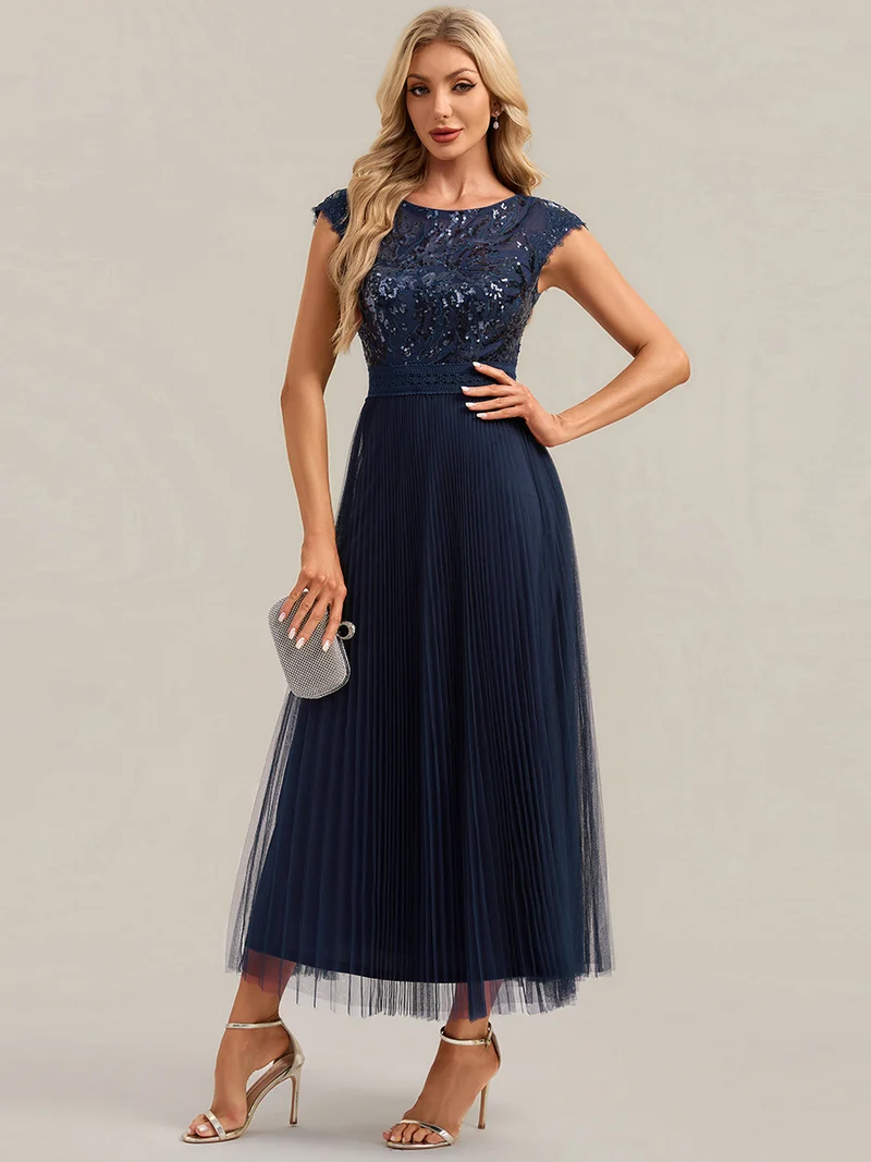 Robe midi sans manches à sequins col rond en A