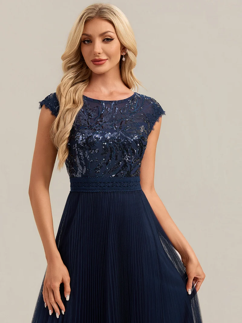 Robe midi sans manches à sequins col rond en A