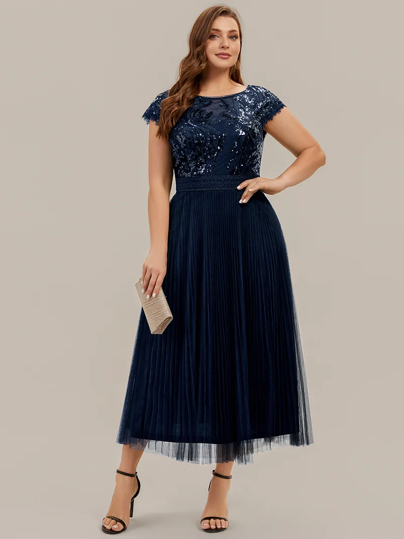 Robe midi sans manches à sequins col rond en A