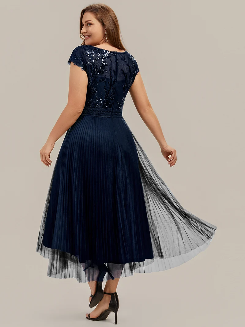 Robe midi sans manches à sequins col rond en A