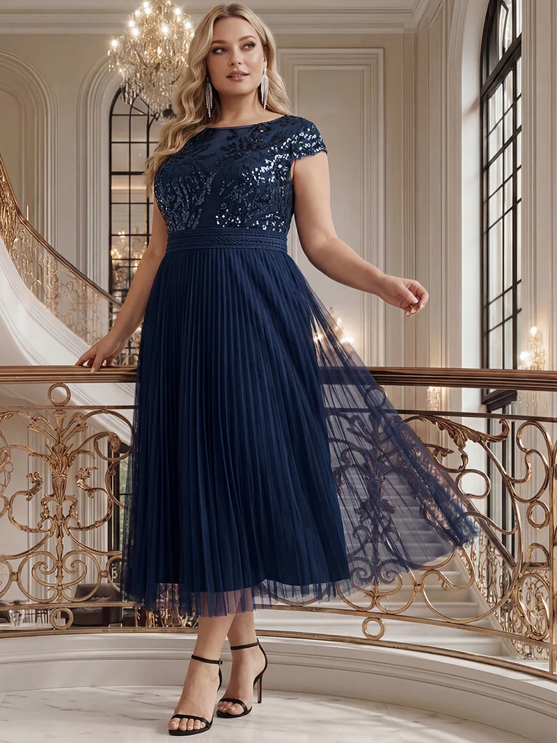 Robe midi sans manches à sequins col rond en A