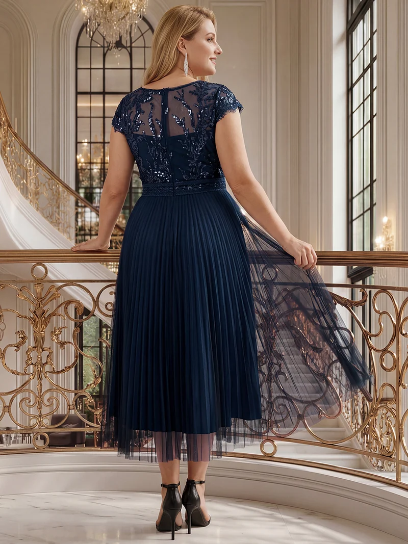 Robe midi sans manches à sequins col rond en A
