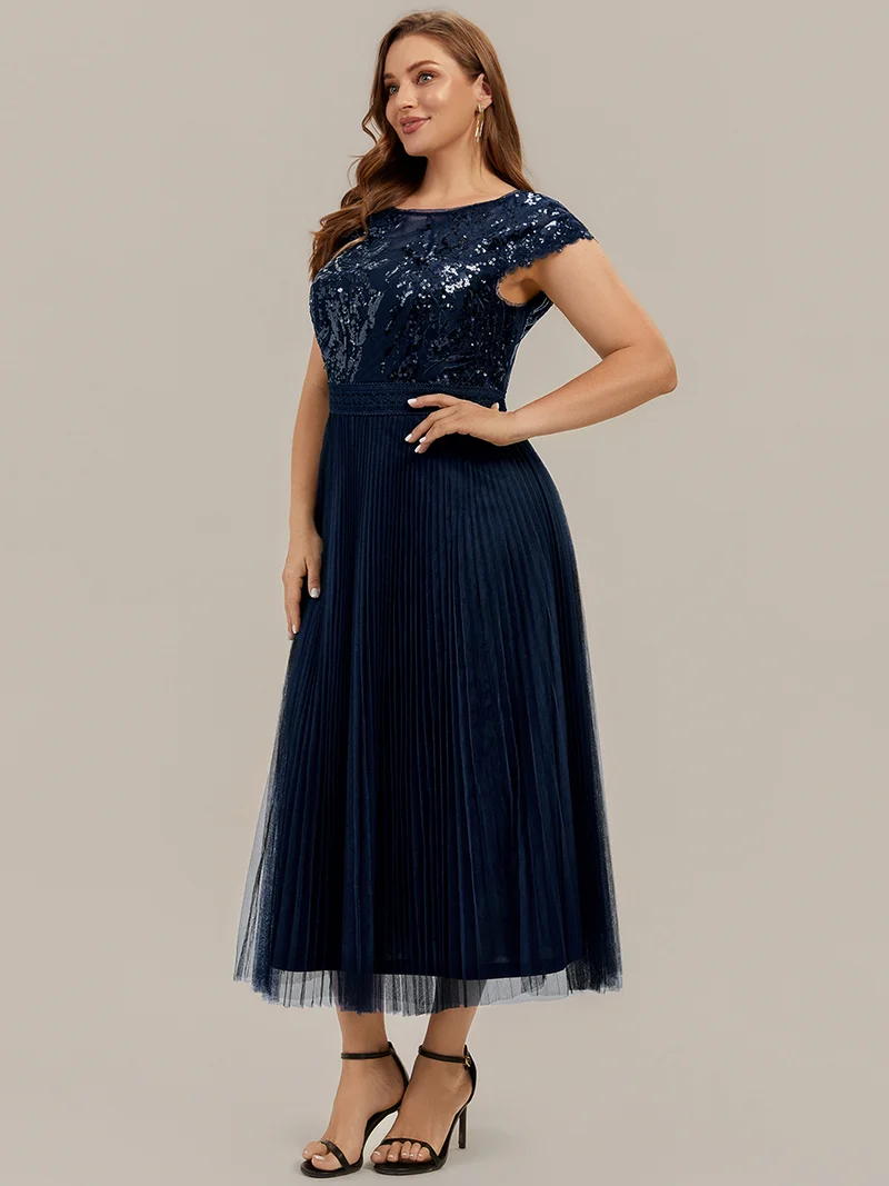 Robe midi sans manches à sequins col rond en A