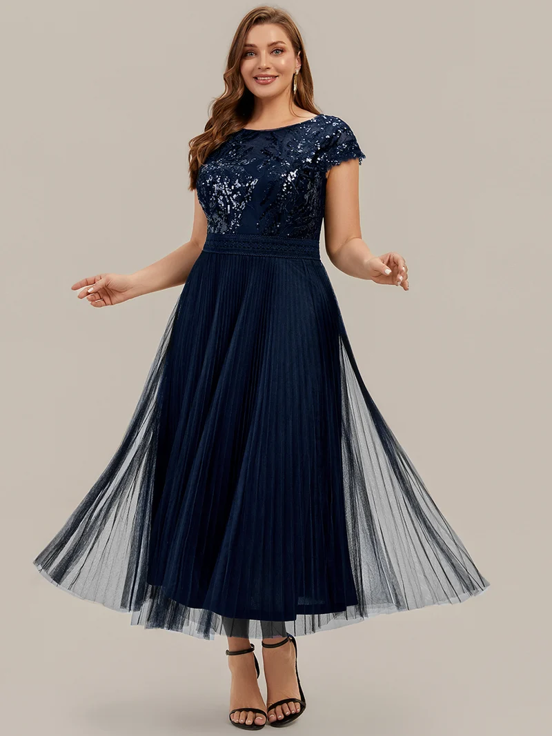 Robe midi sans manches à sequins col rond en A