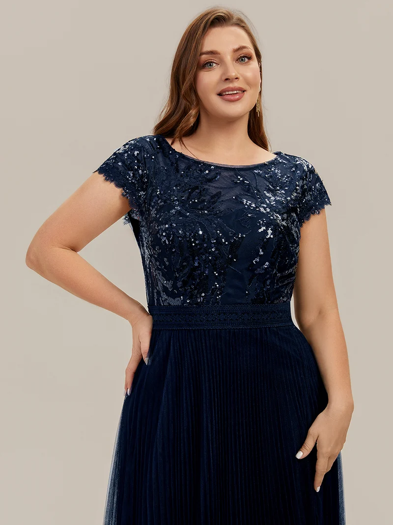Robe midi sans manches à sequins col rond en A