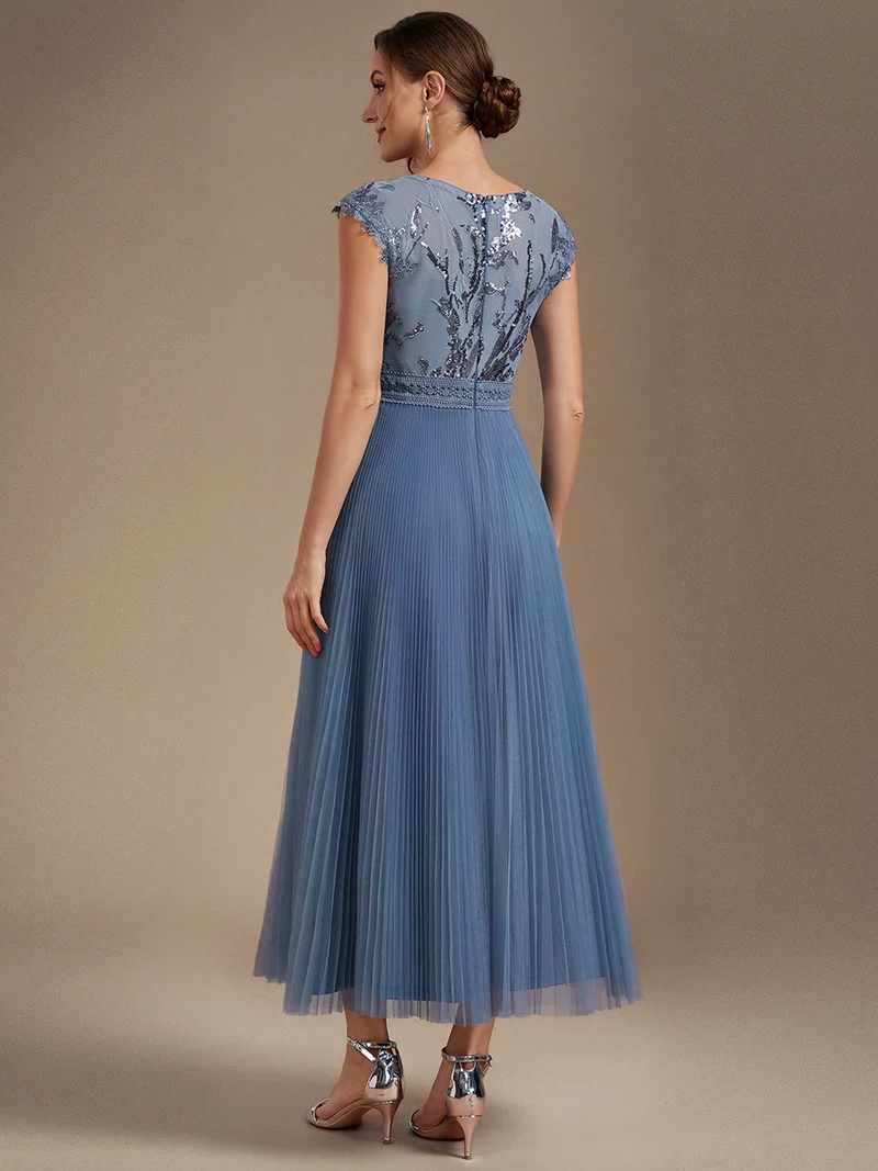 Robe midi sans manches à sequins col rond en A