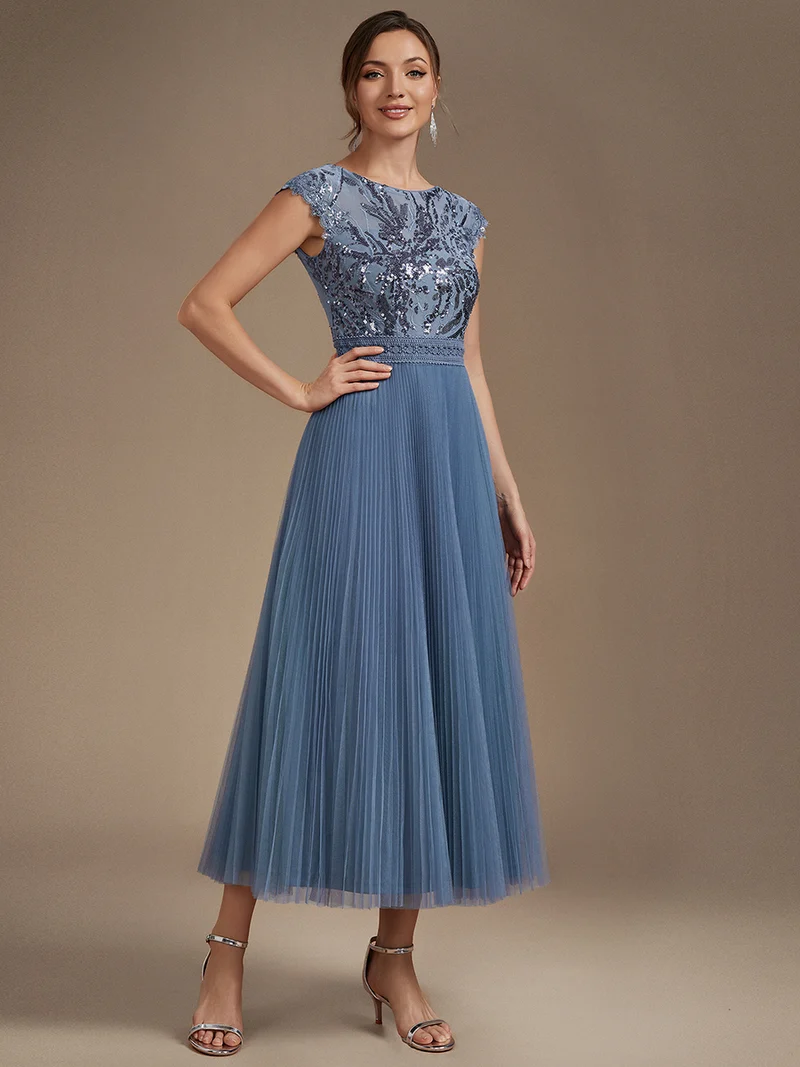 Robe midi sans manches à sequins col rond en A