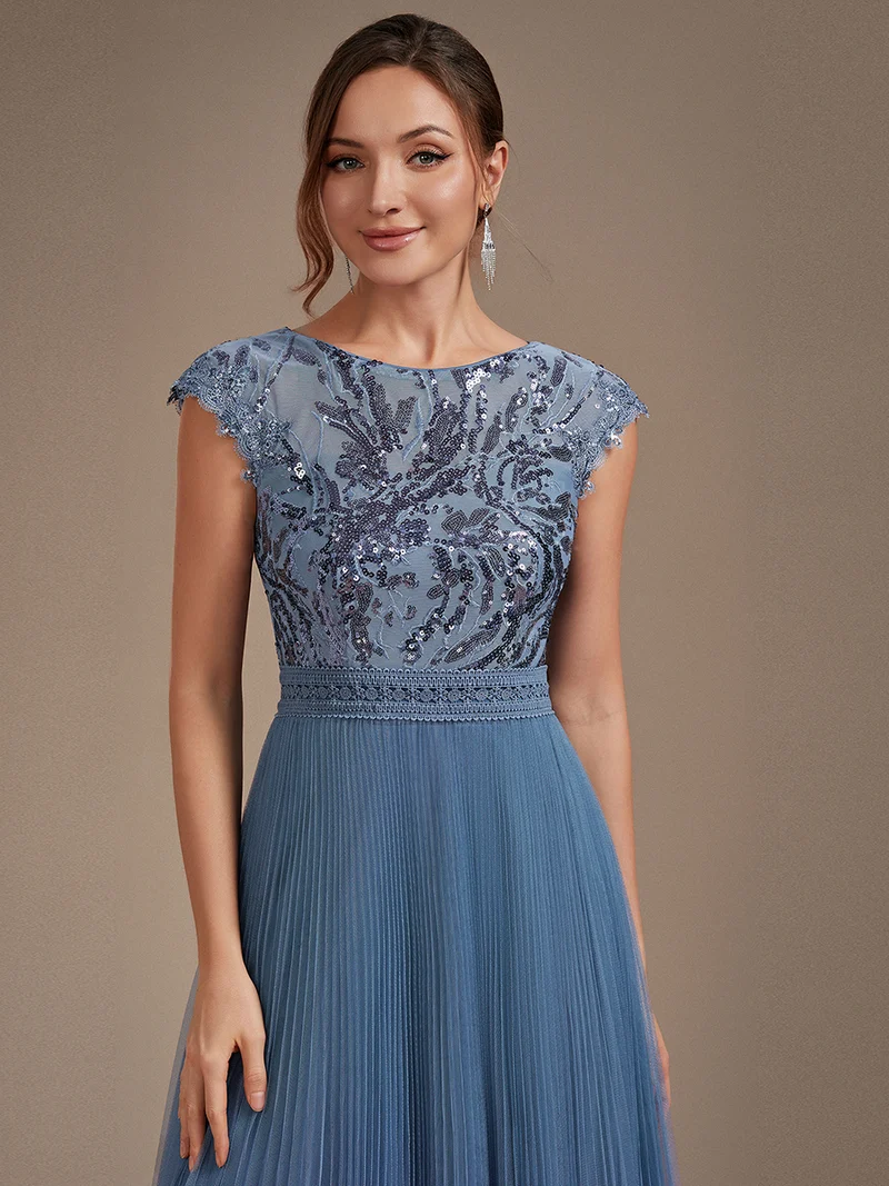 Robe midi sans manches à sequins col rond en A