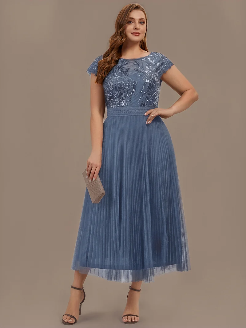 Robe midi sans manches à sequins col rond en A