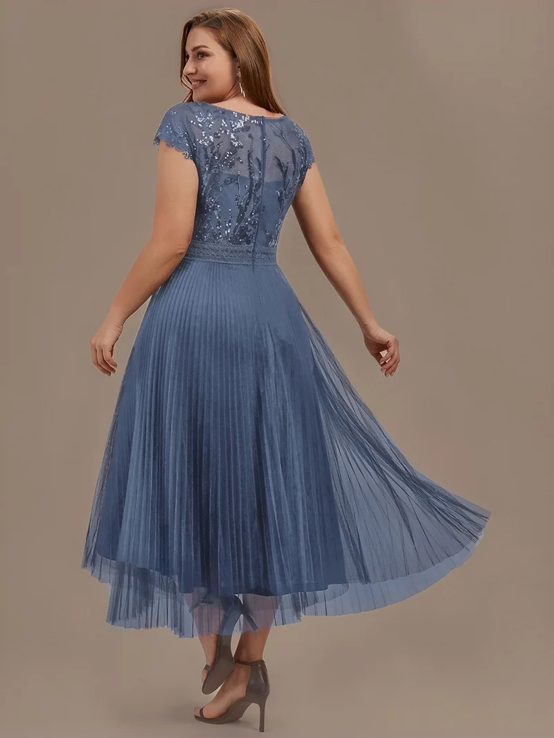 Robe midi sans manches à sequins col rond en A