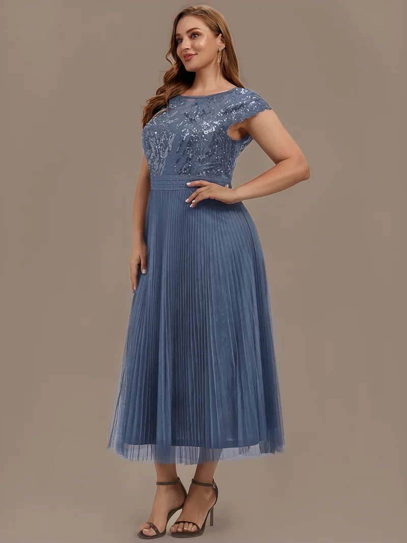 Robe midi sans manches à sequins col rond en A