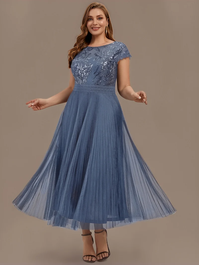 Robe midi sans manches à sequins col rond en A