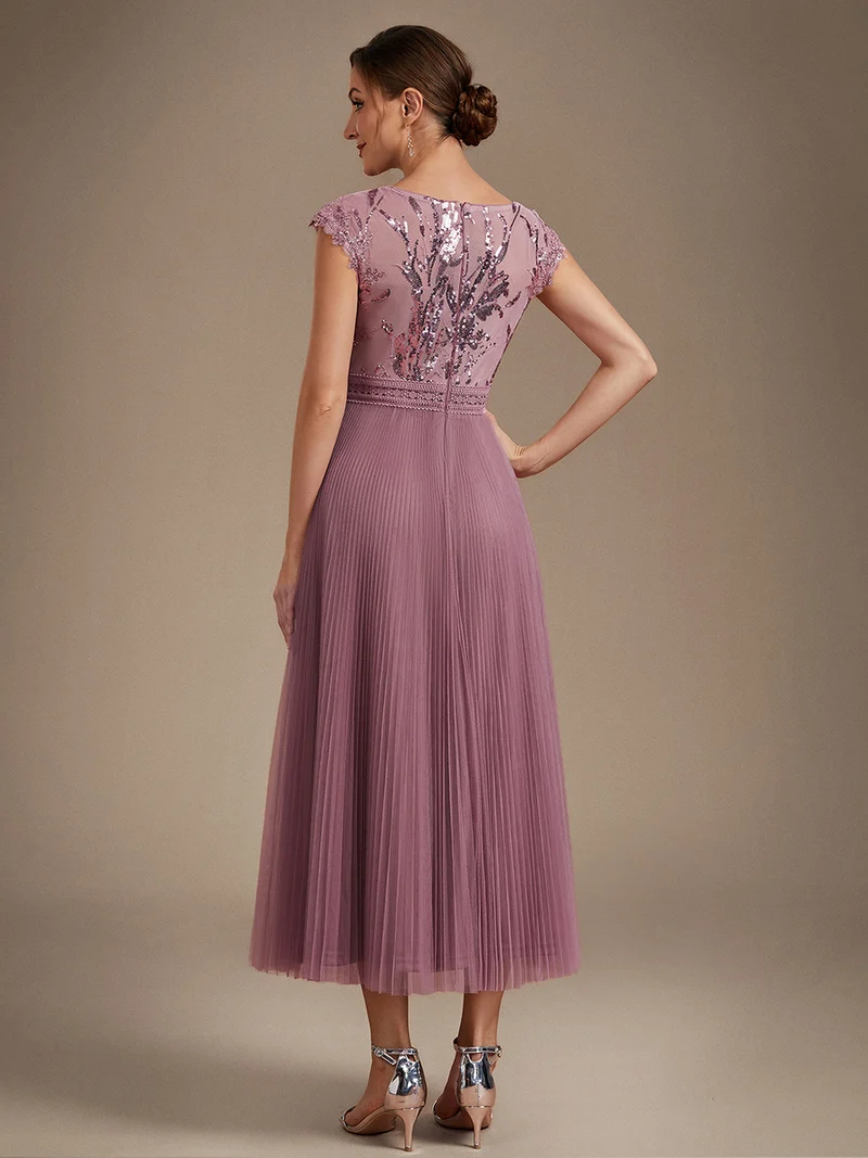 Robe midi sans manches à sequins col rond en A