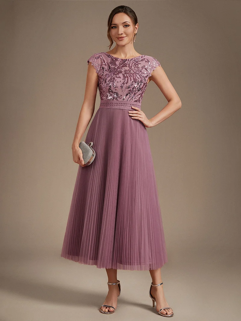 Robe midi sans manches à sequins col rond en A