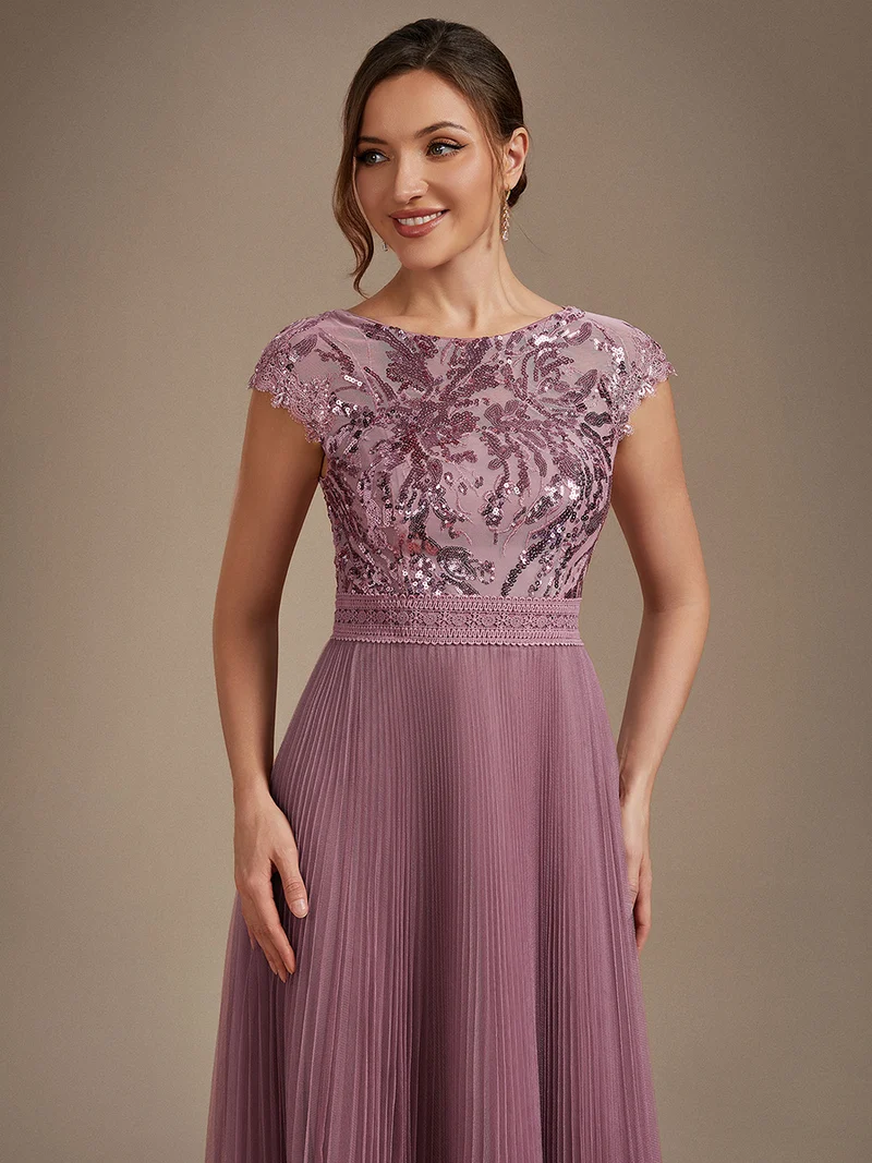 Robe midi sans manches à sequins col rond en A