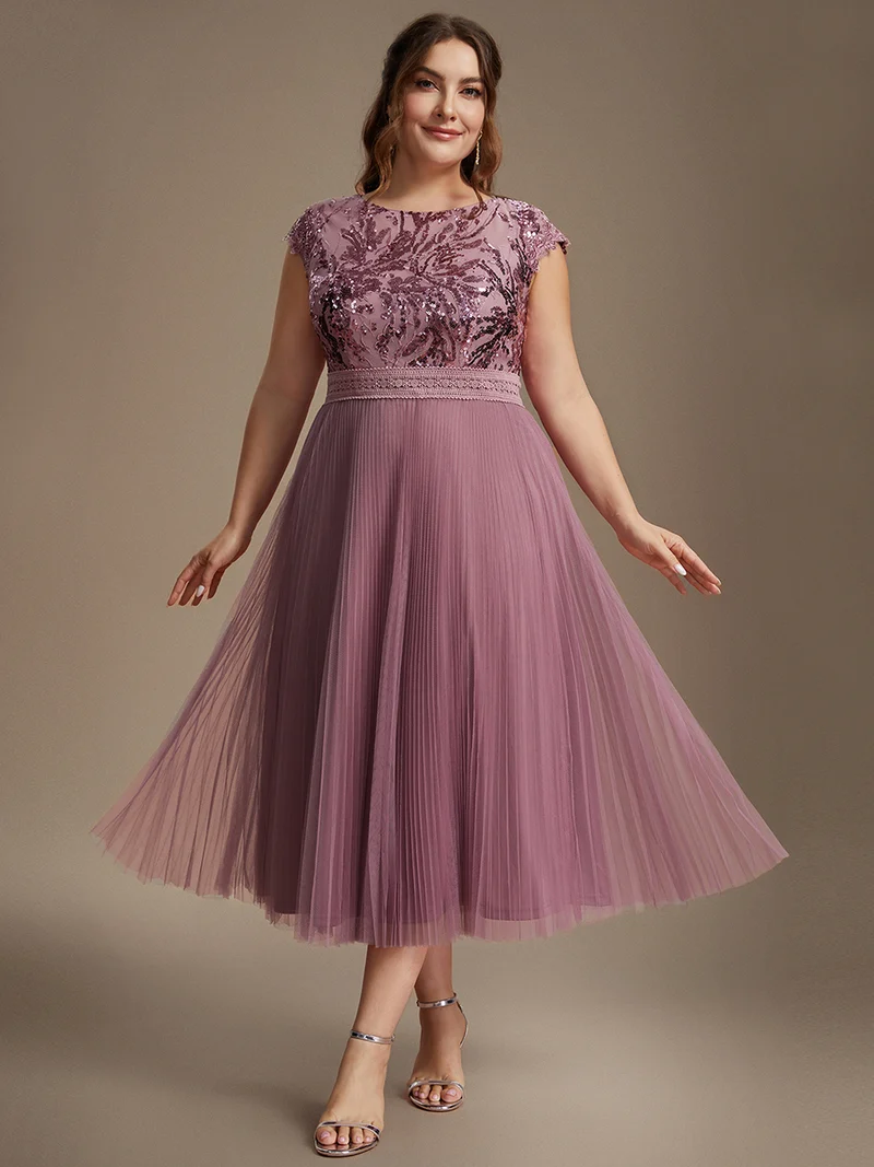 Robe midi sans manches à sequins col rond en A