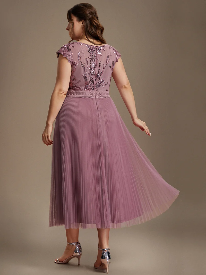 Robe midi sans manches à sequins col rond en A