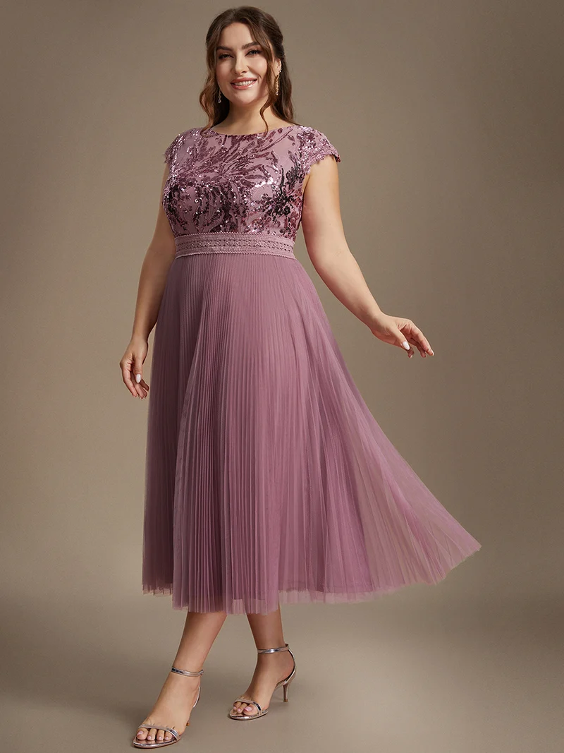 Robe midi sans manches à sequins col rond en A