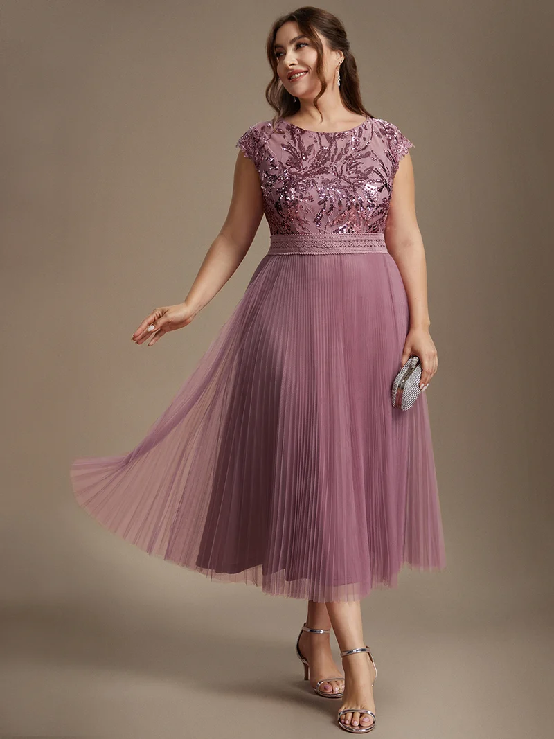 Robe midi sans manches à sequins col rond en A