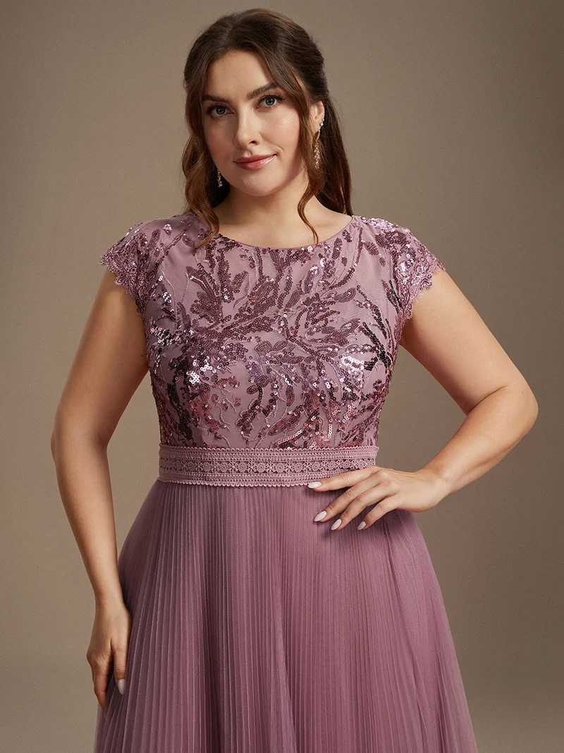 Robe midi sans manches à sequins col rond en A
