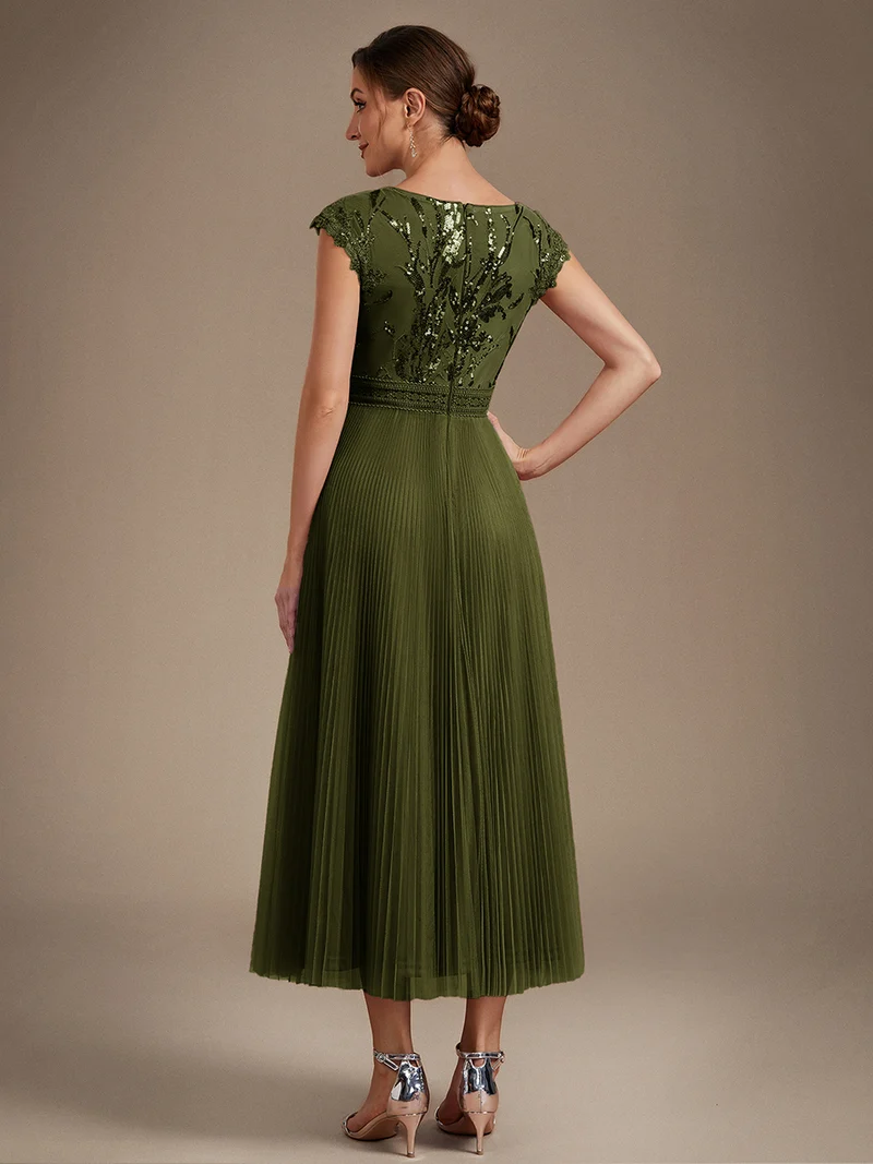 Robe midi sans manches à sequins col rond en A