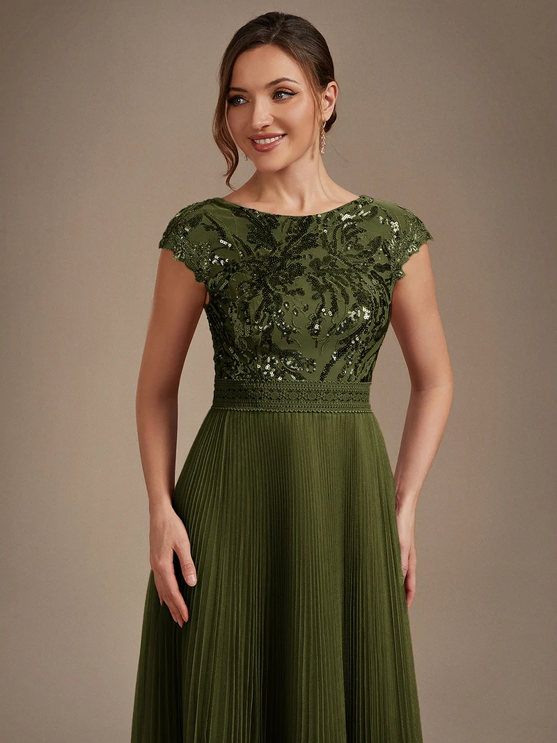 Robe midi sans manches à sequins col rond en A