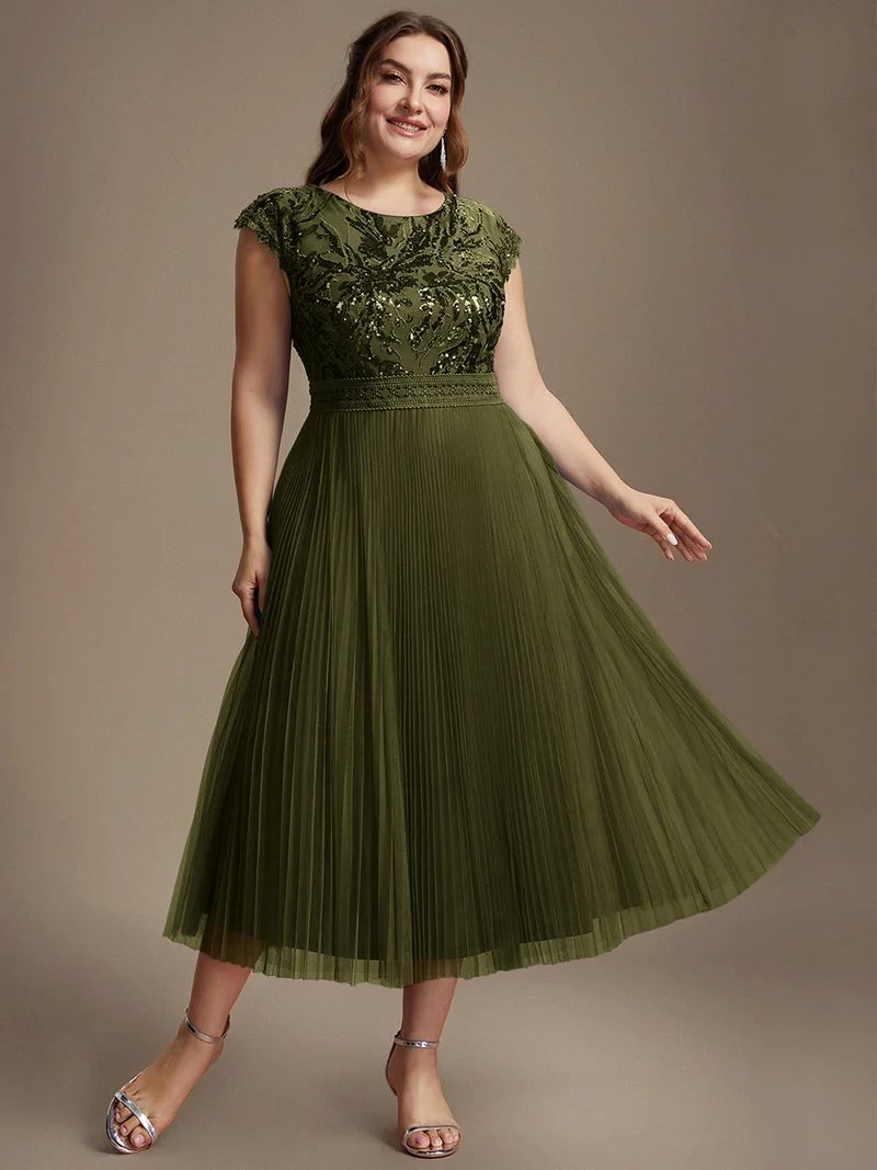 Robe midi sans manches à sequins col rond en A