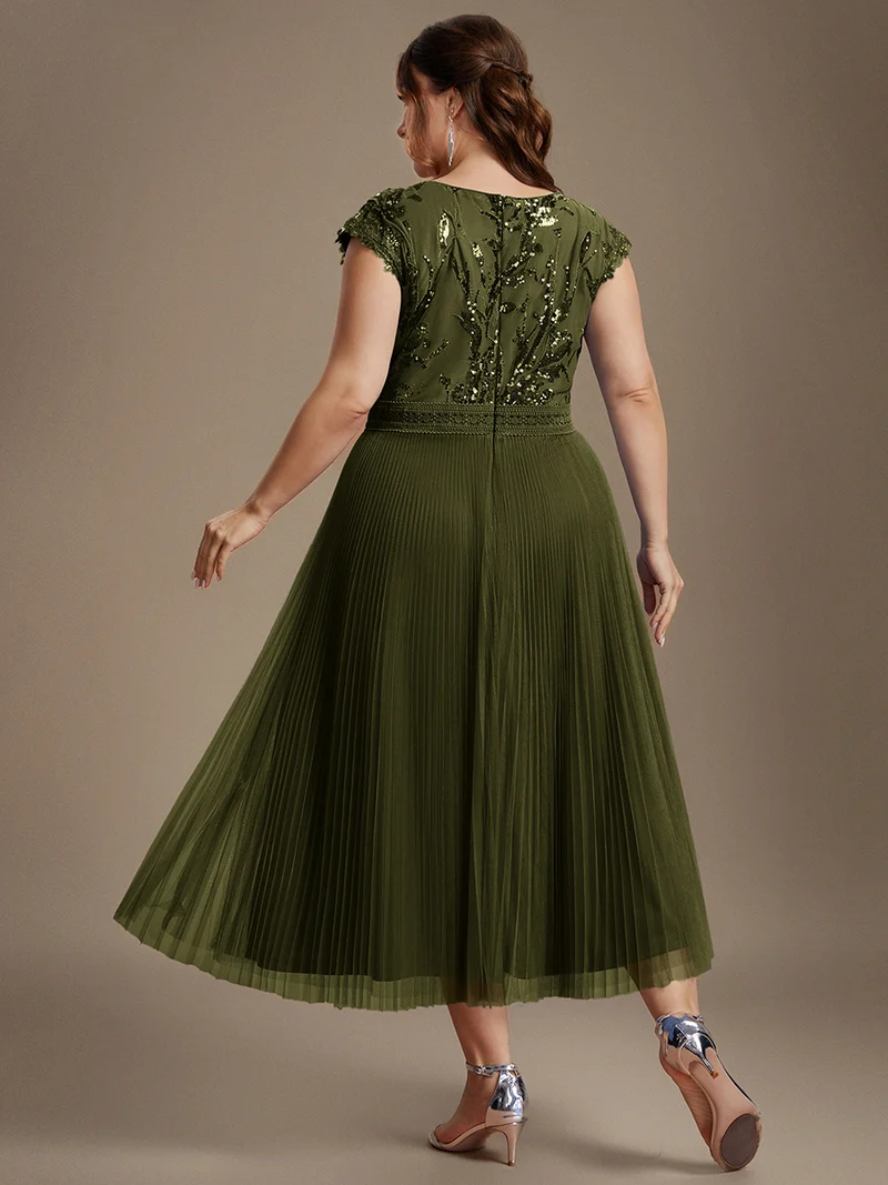 Robe midi sans manches à sequins col rond en A