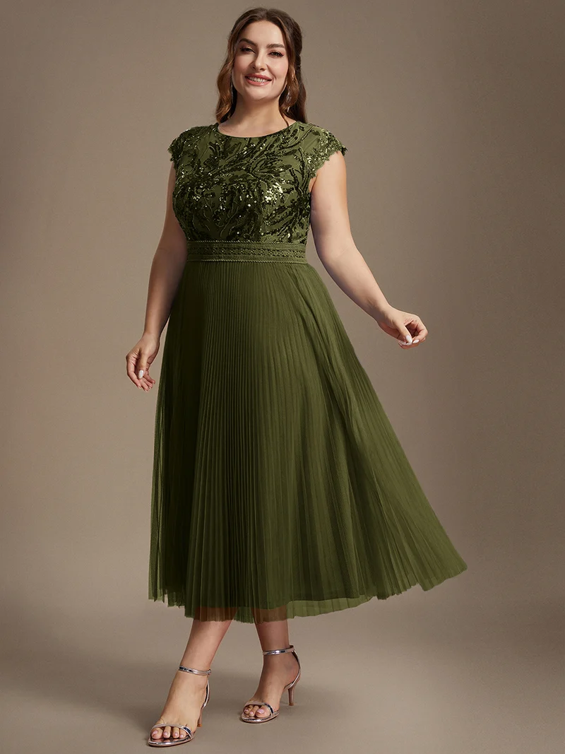 Robe midi sans manches à sequins col rond en A