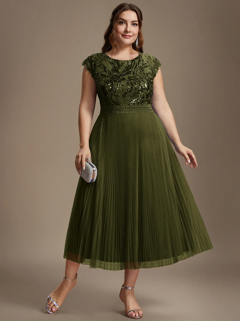 Robe midi sans manches à sequins col rond en A