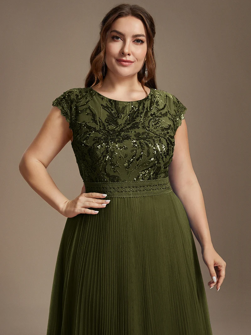 Robe midi sans manches à sequins col rond en A