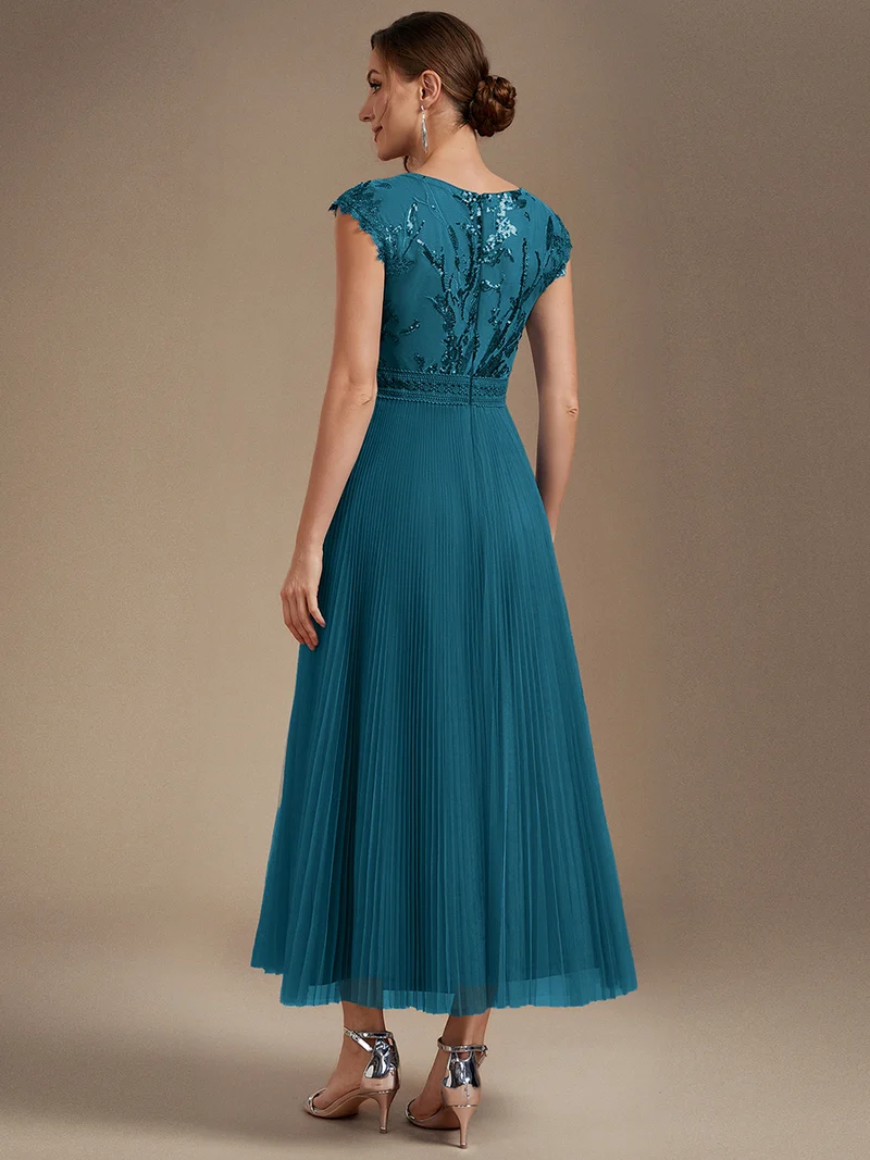 Robe midi sans manches à sequins col rond en A