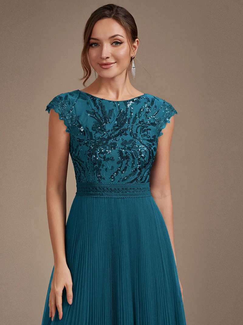 Robe midi sans manches à sequins col rond en A