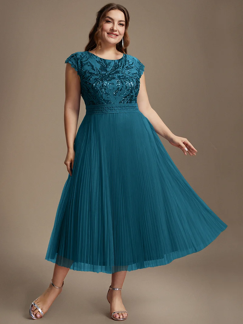 Robe midi sans manches à sequins col rond en A