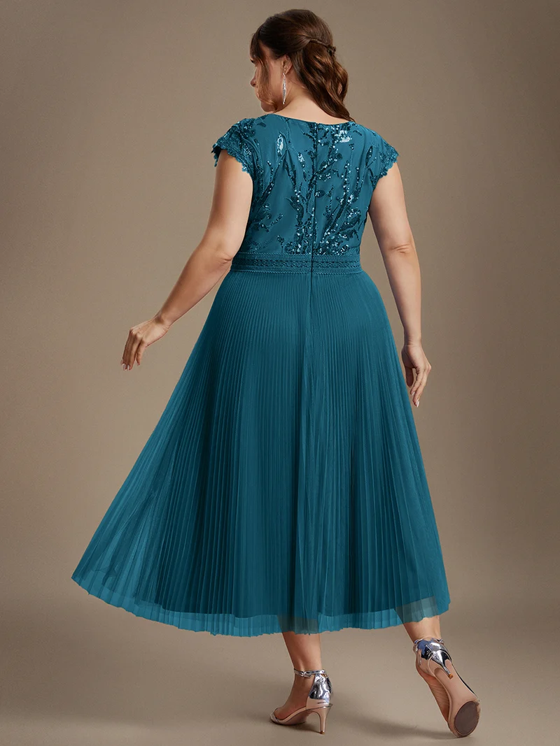 Robe midi sans manches à sequins col rond en A