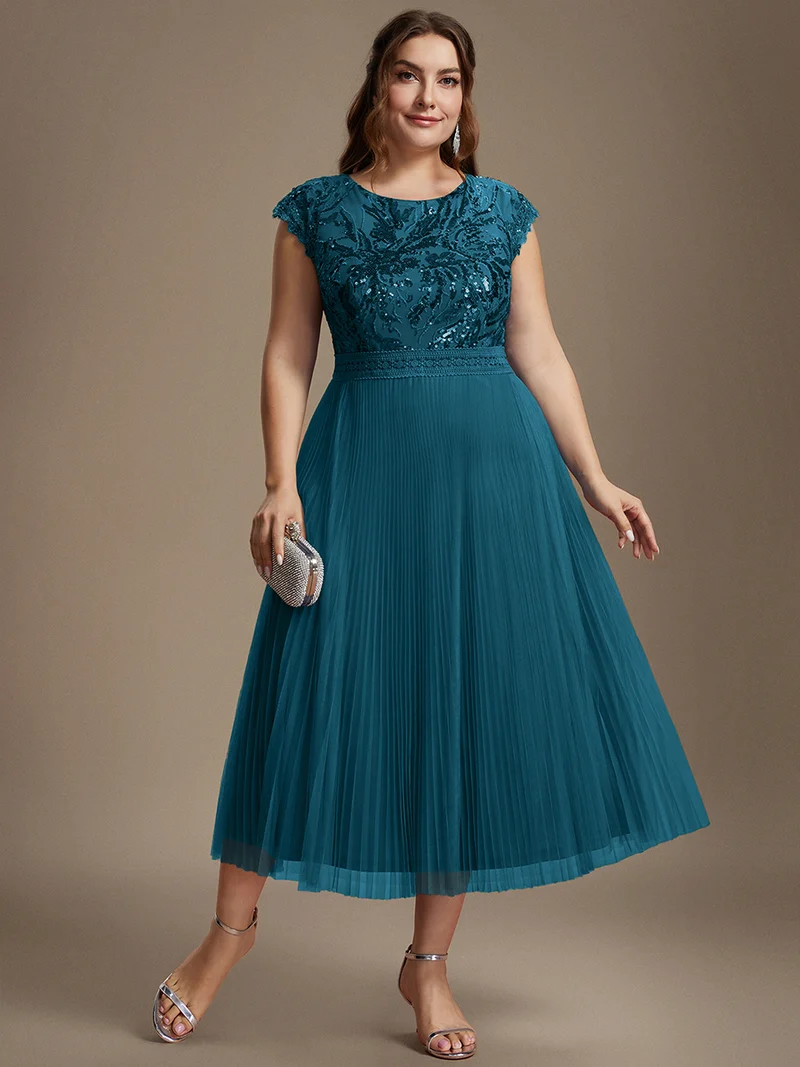 Robe midi sans manches à sequins col rond en A