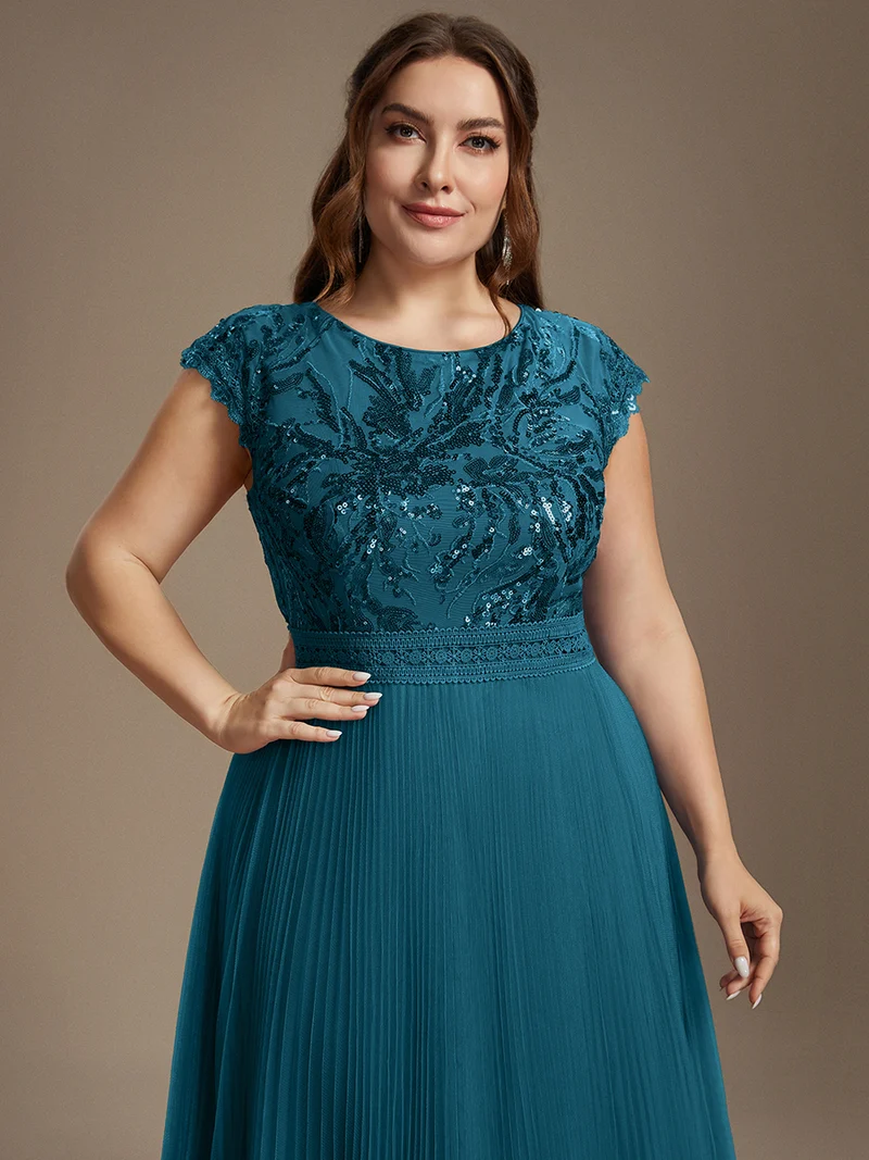 Robe midi sans manches à sequins col rond en A