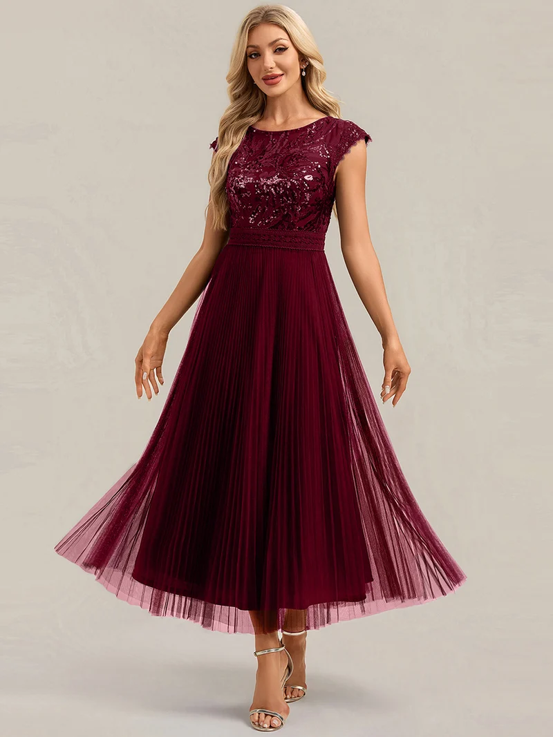 Robe midi sans manches à sequins col rond en A