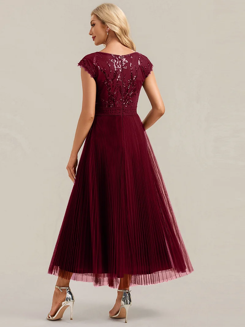 Robe midi sans manches à sequins col rond en A