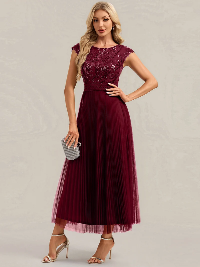 Robe midi sans manches à sequins col rond en A