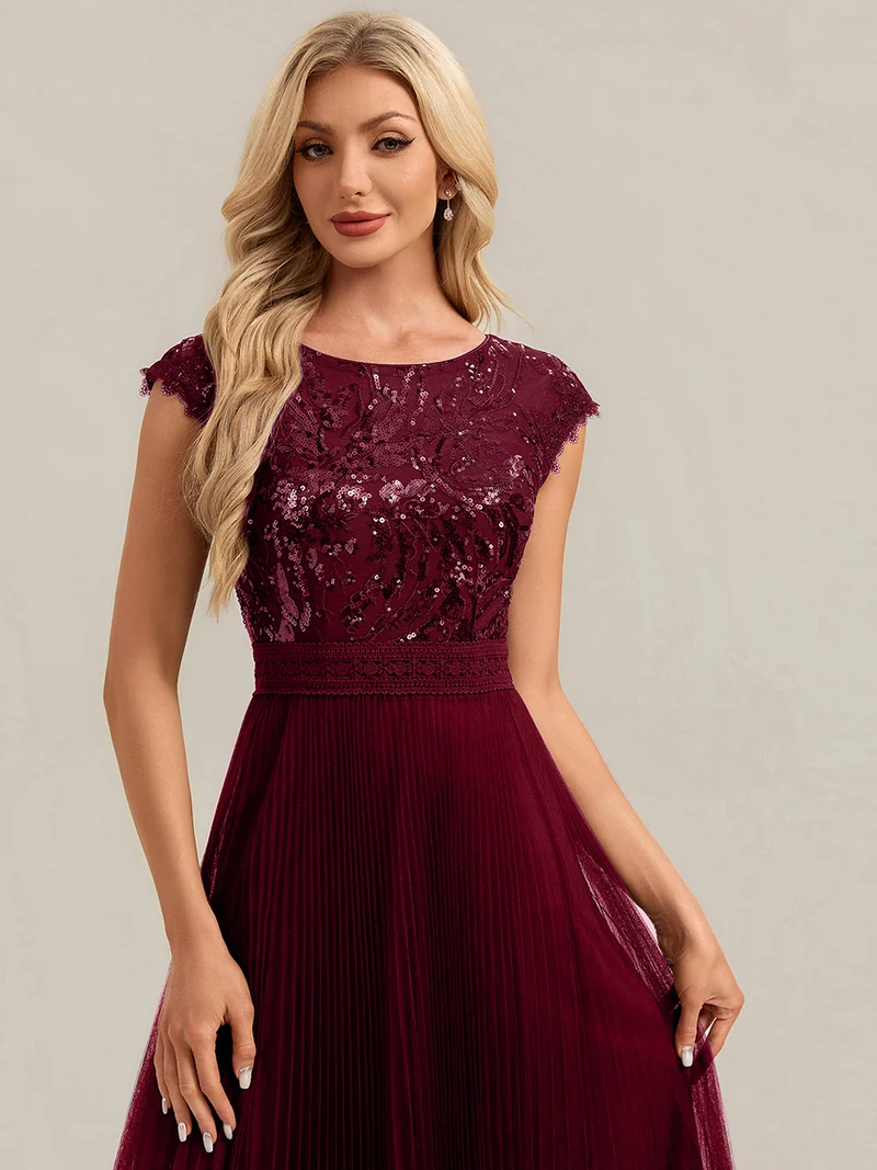 Robe midi sans manches à sequins col rond en A