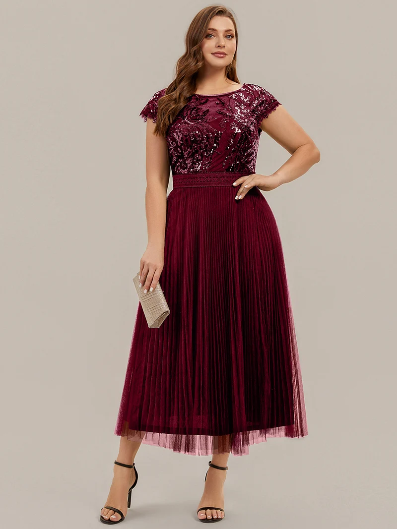 Robe midi sans manches à sequins col rond en A