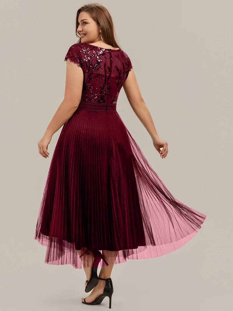 Robe midi sans manches à sequins col rond en A