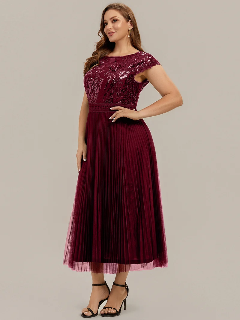 Robe midi sans manches à sequins col rond en A