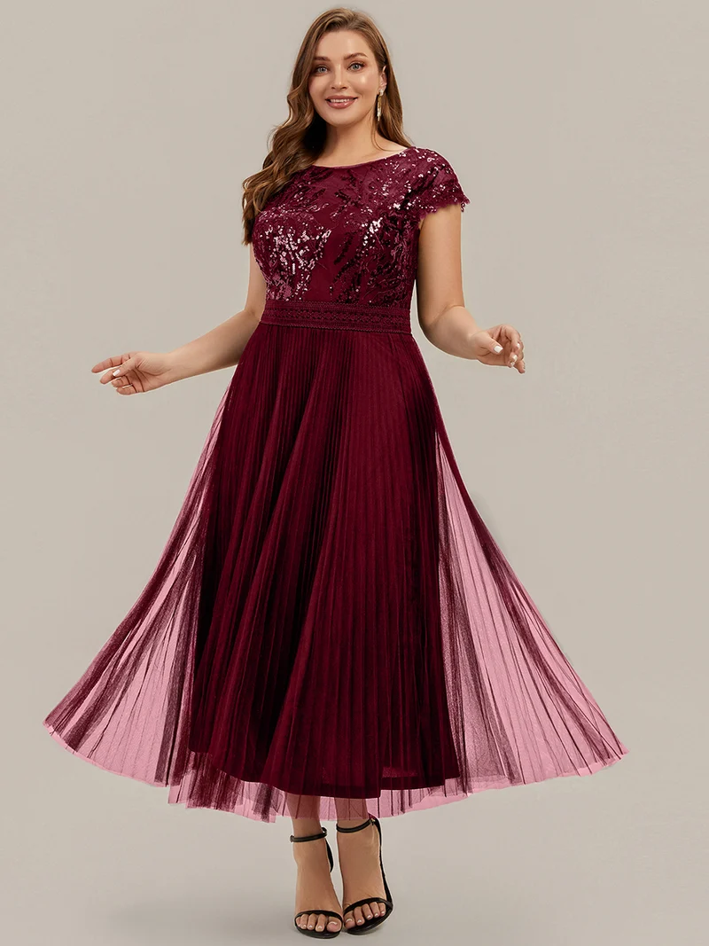 Robe midi sans manches à sequins col rond en A