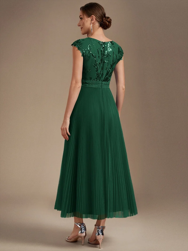 Robe midi sans manches à sequins col rond en A